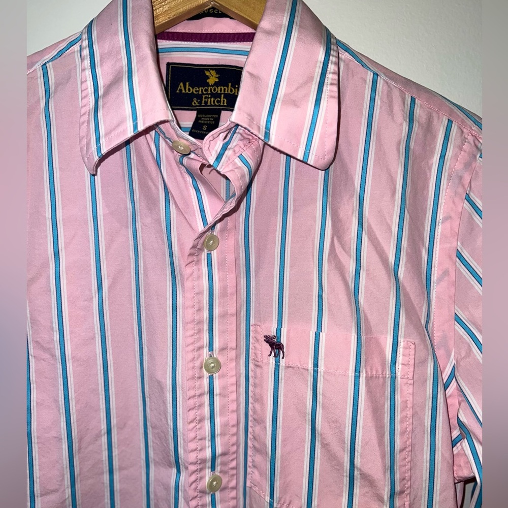 Men’s Pink striped Muscle Abercrombie & Fitch Button Down size small y2k